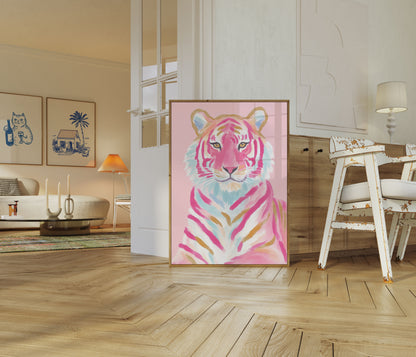 Póster de Arte de Tigre Rosa Pastel