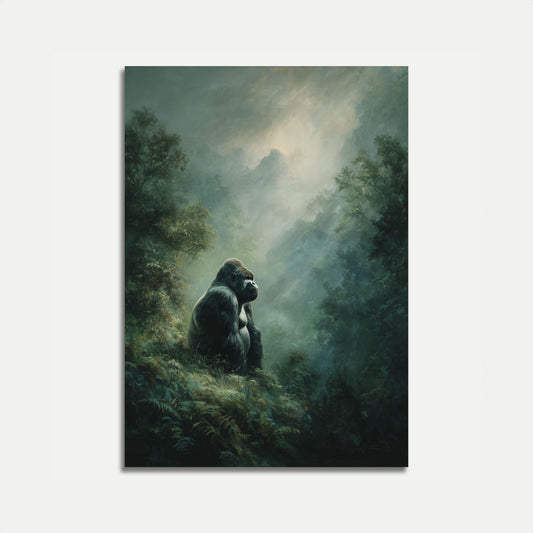 Gorilla in Misty Jungle Poster