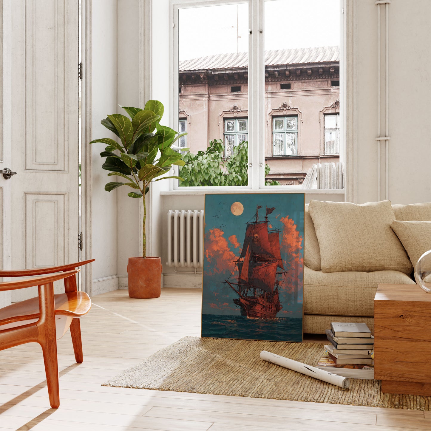 Crimson Sail Midnight Pirate Poster