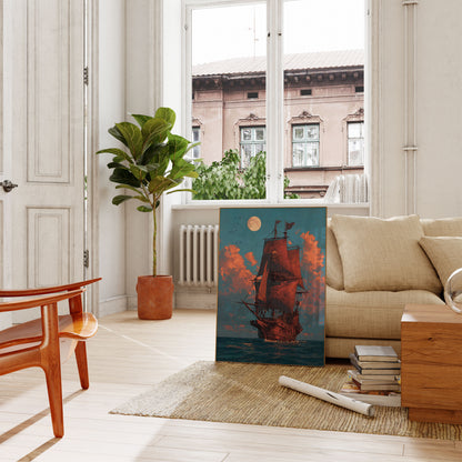 Crimson Sail Midnight Pirate Poster