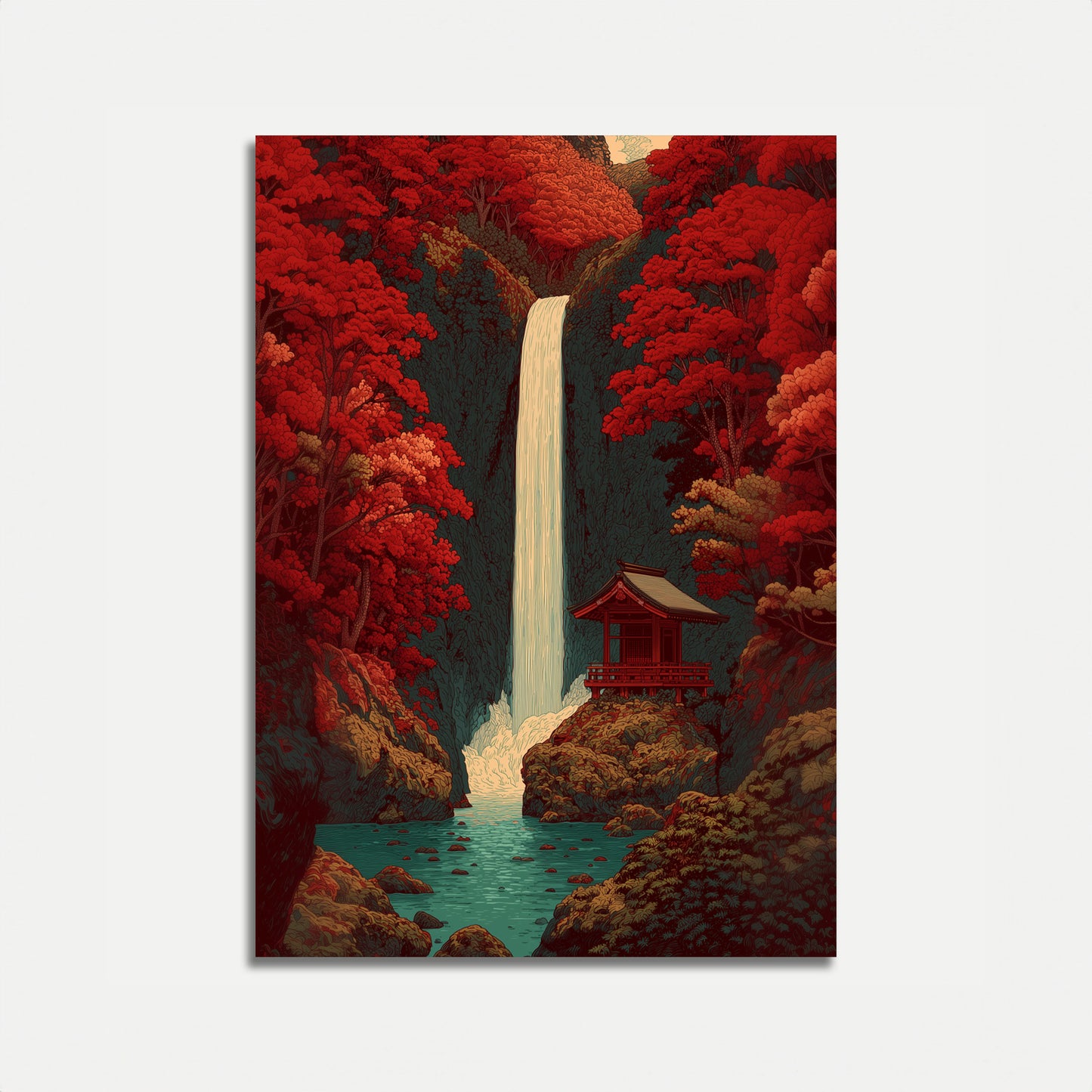 Japansk Vandfalds Tempel Plakat
