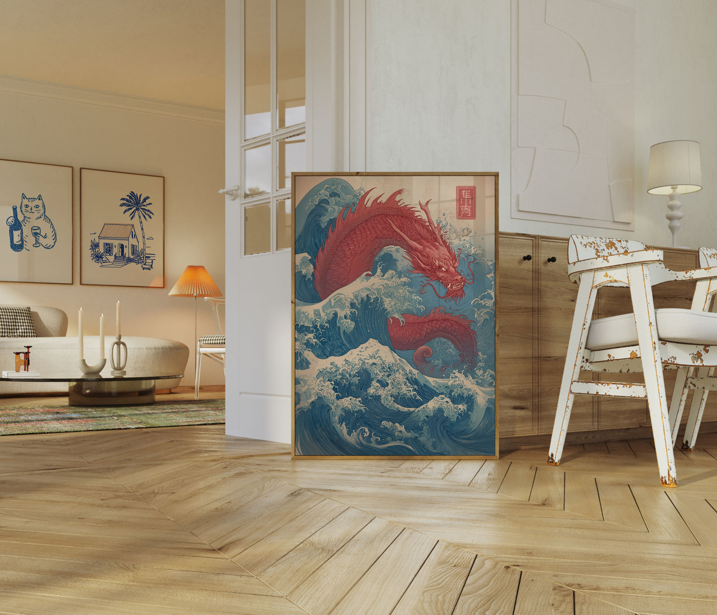 Dragon Ocean Waves Poster
