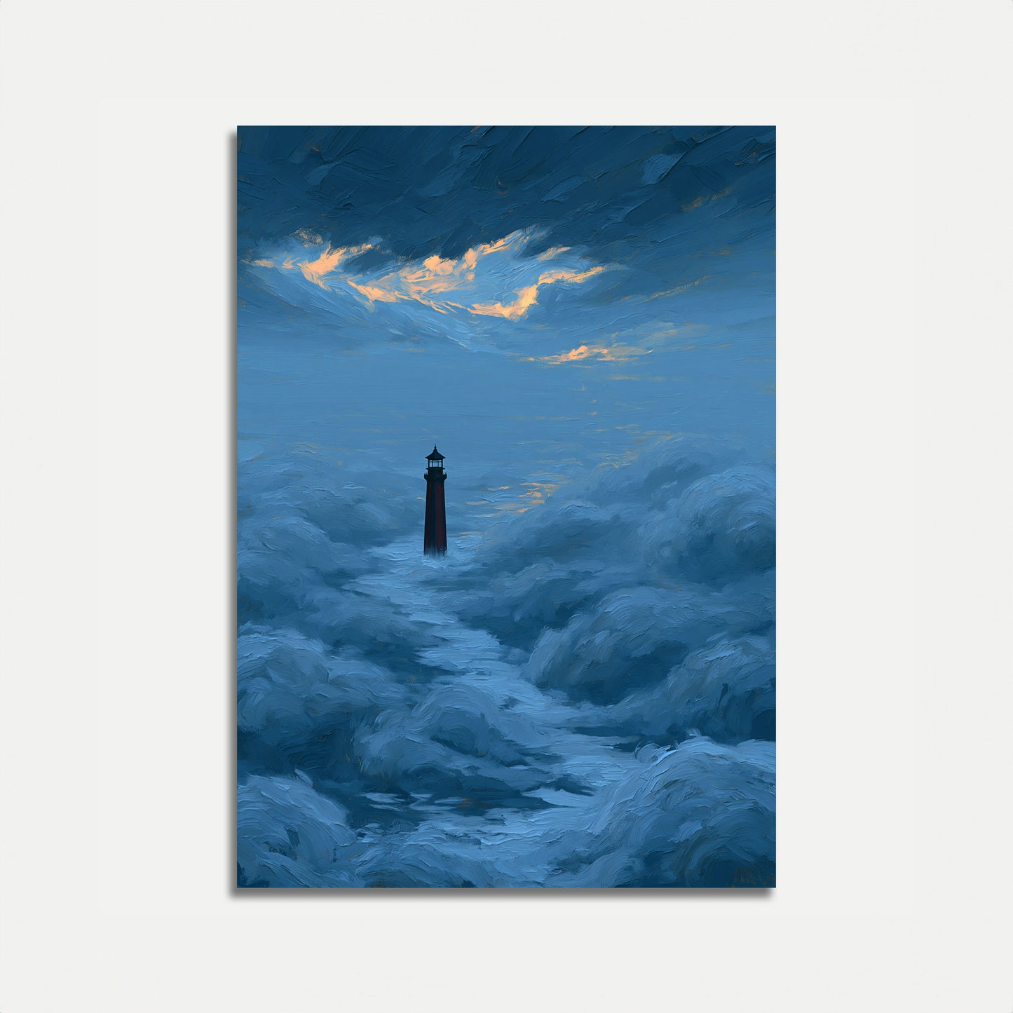 Lighthouse in Stormy Seas Poster