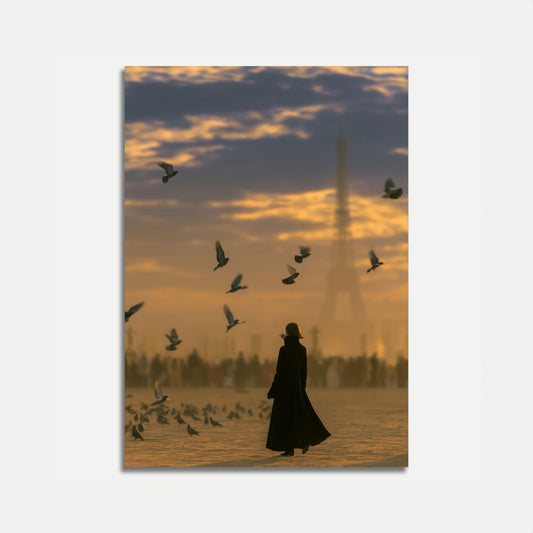 Plakát Osamělá postava mezi létajícími ptáky