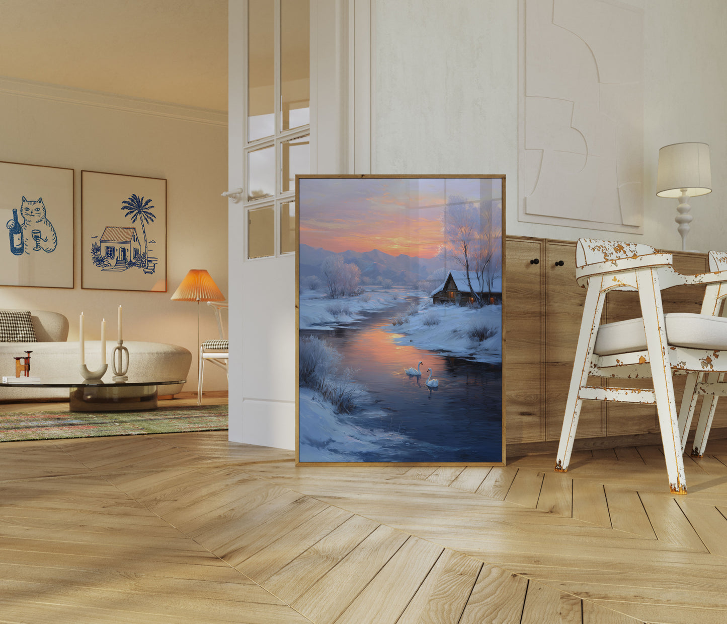 Serene Winter Swan Sunset Poster