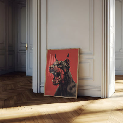 Affiche d'alerte rouge Doberman féroce