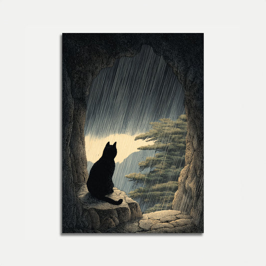 Cat Watching Rain Storm Poster