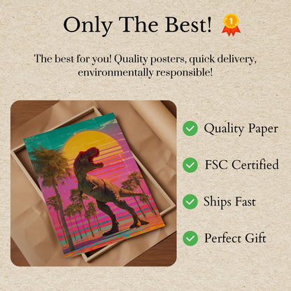 Retro Dinosaur Sunset Miami Vice Poster