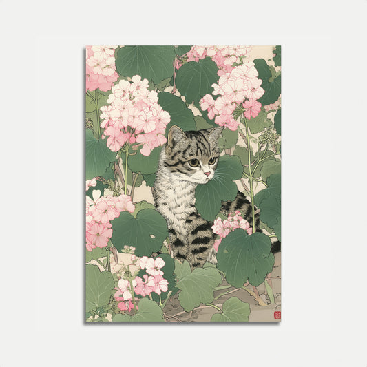 Gestipte Kat Tussen Geraniums Poster