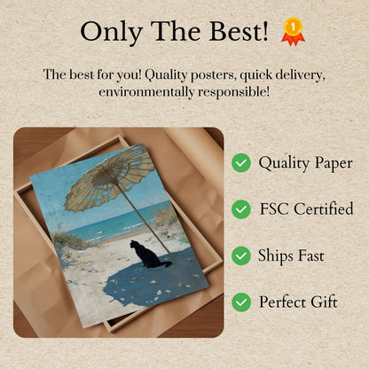 Svart Katt Strand Paraply Affisch