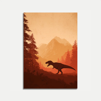 Póster de puesta de sol en la montaña prehistórica