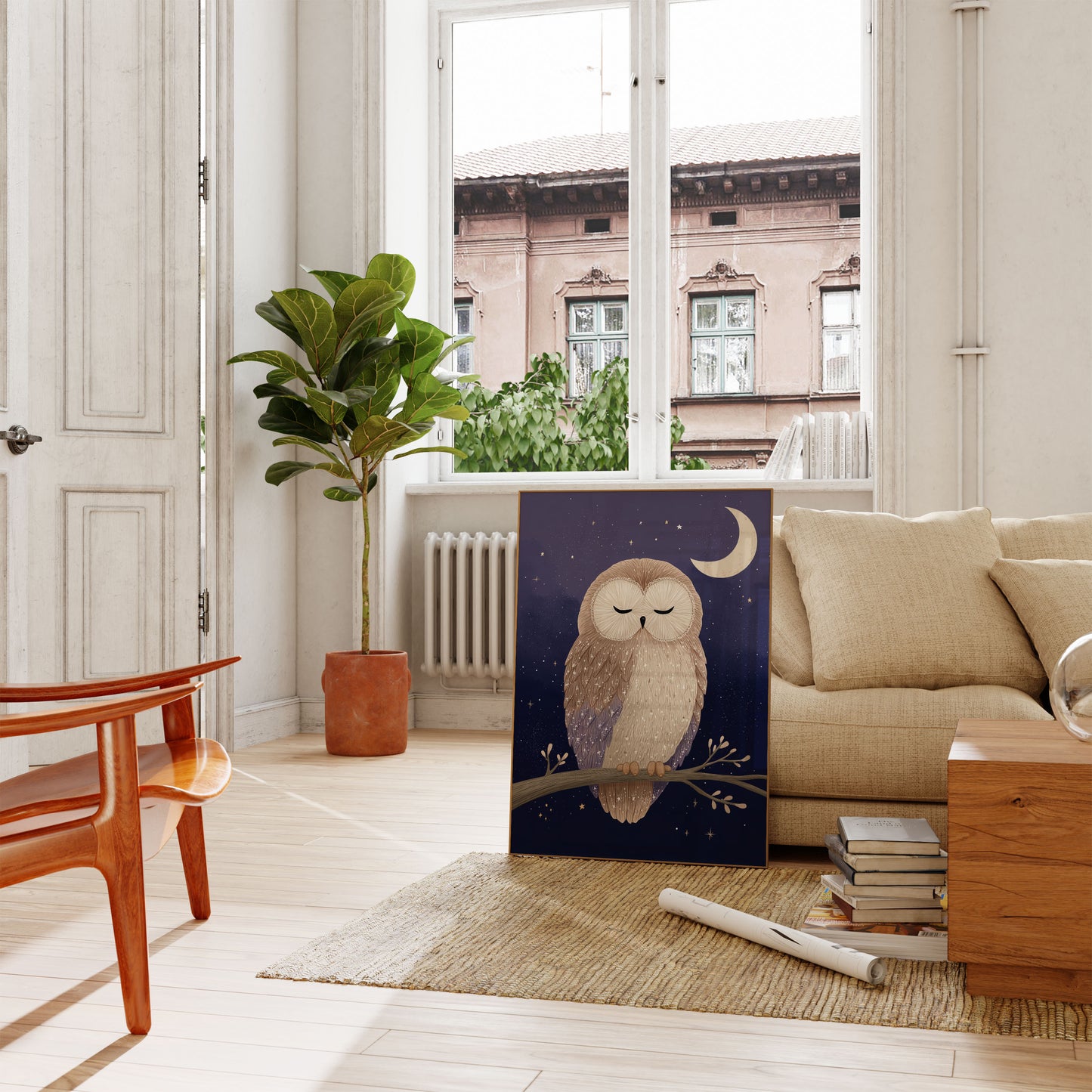 Søvnig Ugle Nattehimmel Plakat