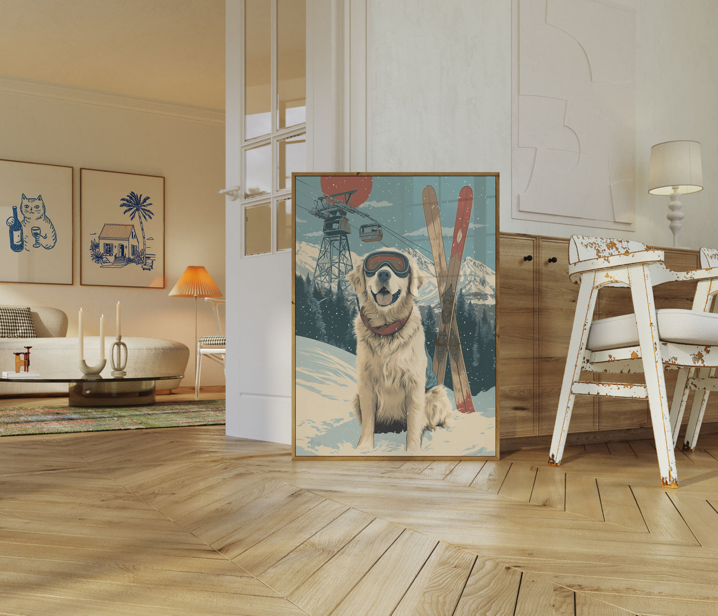 Skiing Dog Mountain Adventure Poster