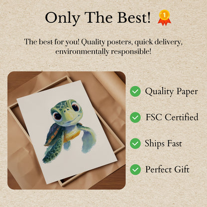 Smiling Sea Turtle Swimming Poster