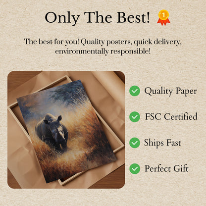 Majestic Rhino Grasslands Poster