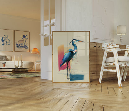Elegant Blå Hejre Skitse Plakat