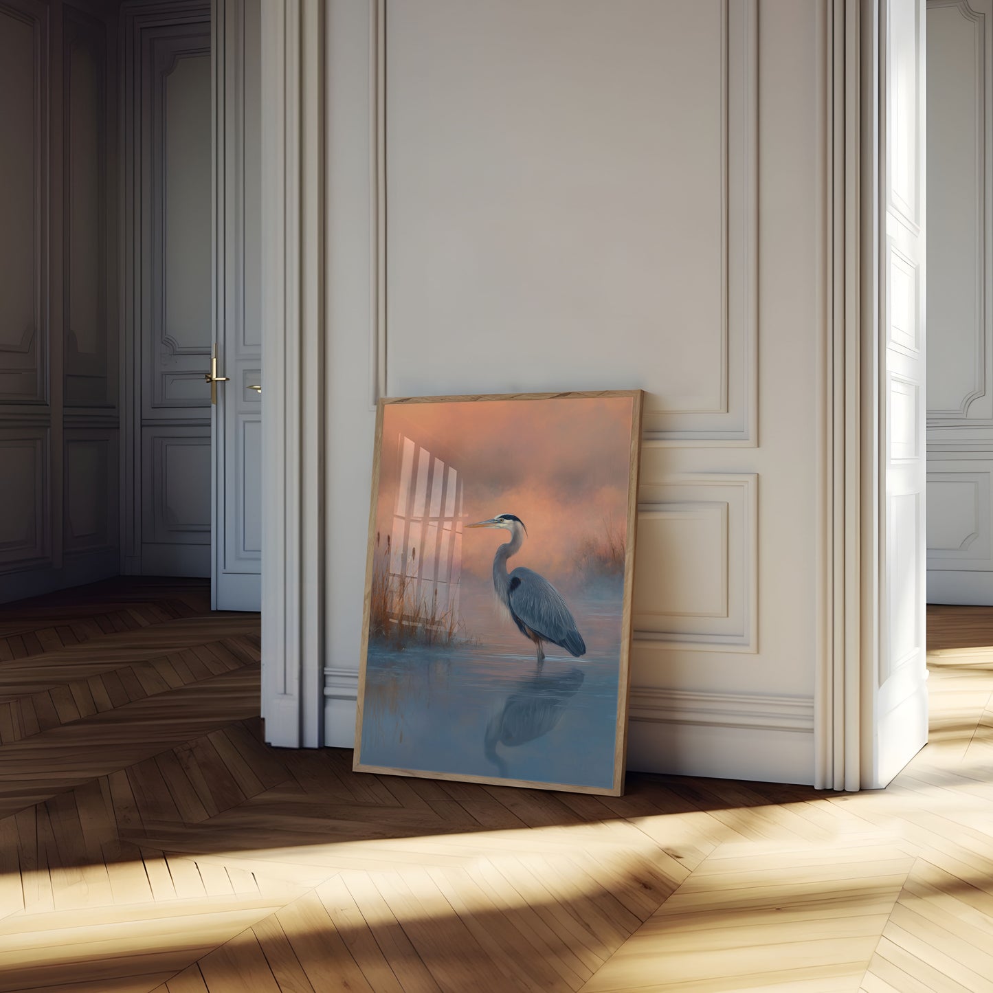 Misty Blue Heron Sunrise Poster