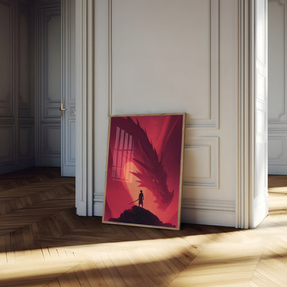 Póster épico de enfrentamiento con dragones