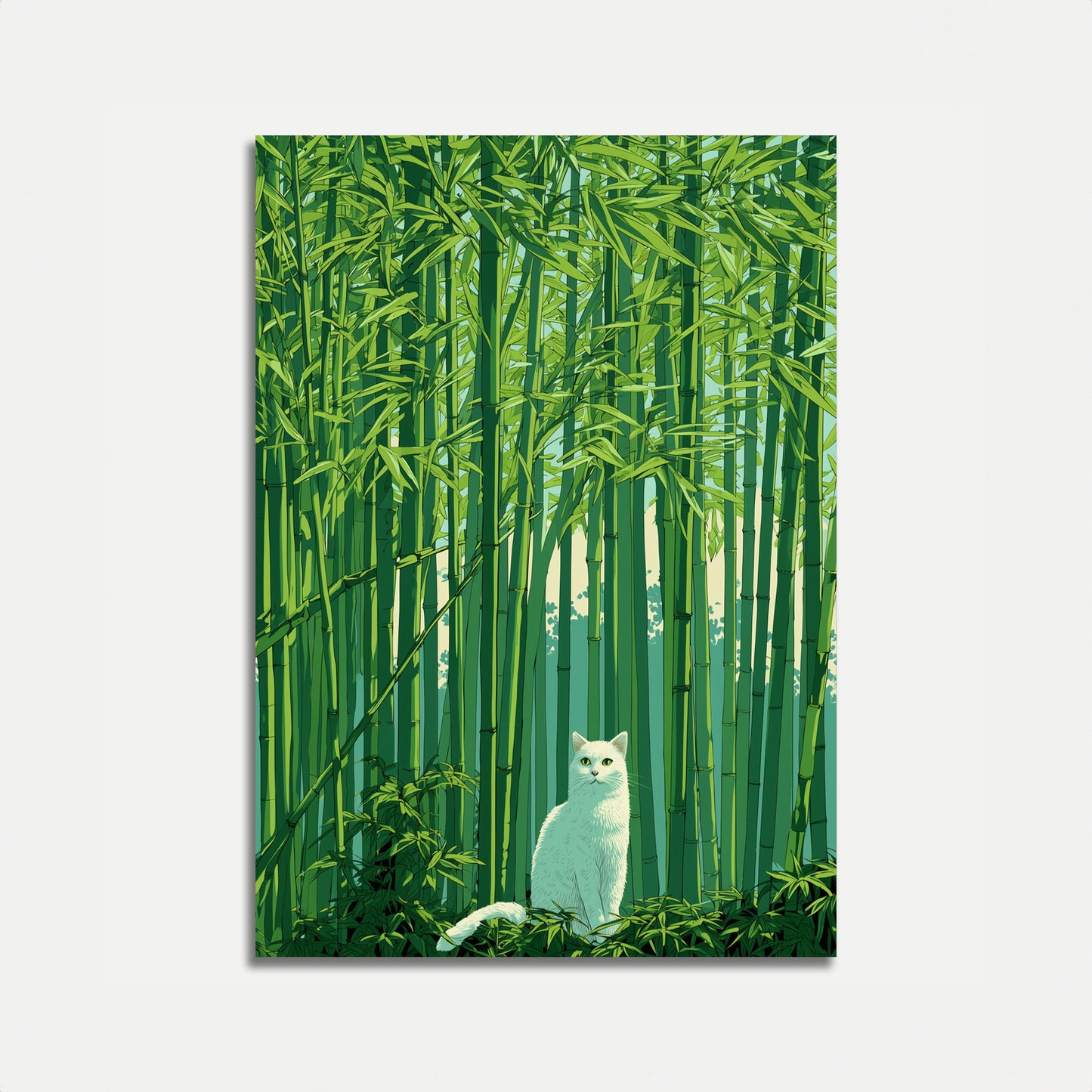 White Cat in Bamboo Forest Poster