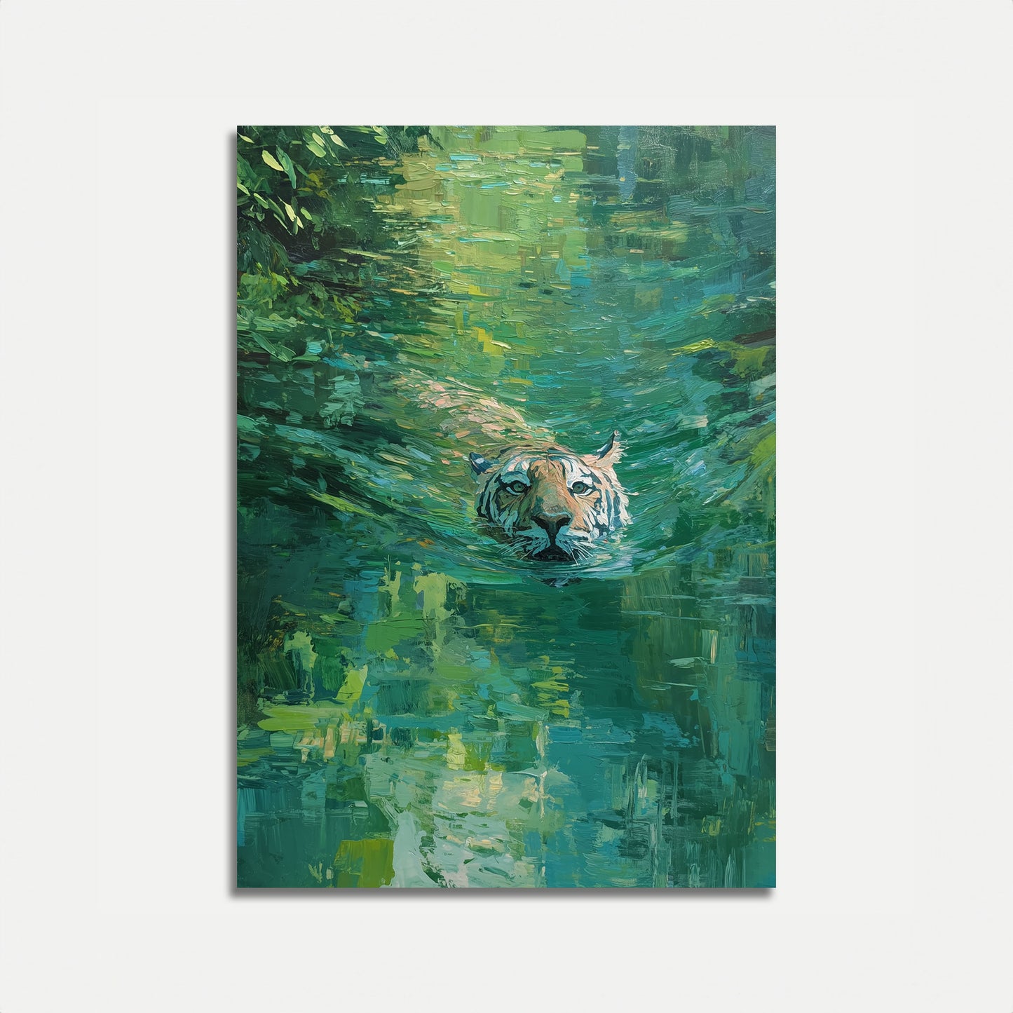 Swimming Tiger in Emerald Waters Poster