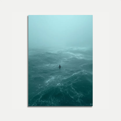 Póster de Surfista en Olas Oceánicas Nebulosas