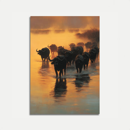 Affiche de Troupeau de Buffles Africains au Coucher du Soleil