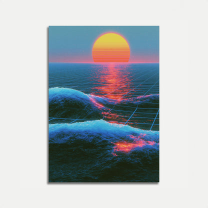 Synthwave Sonnenuntergang Ozeanwellen Poster