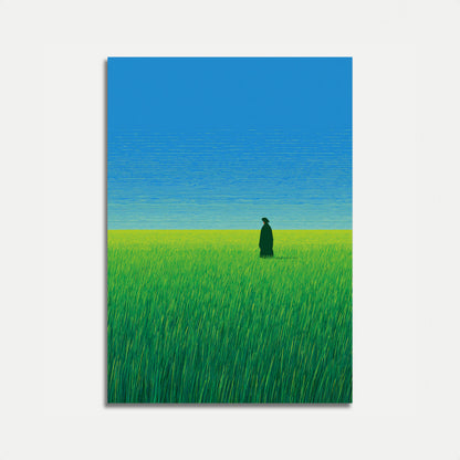 Ensam gestalt på grässlätt poster