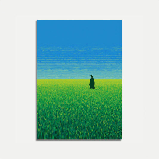Ein einsamer Wanderer auf einem Grasland-Poster