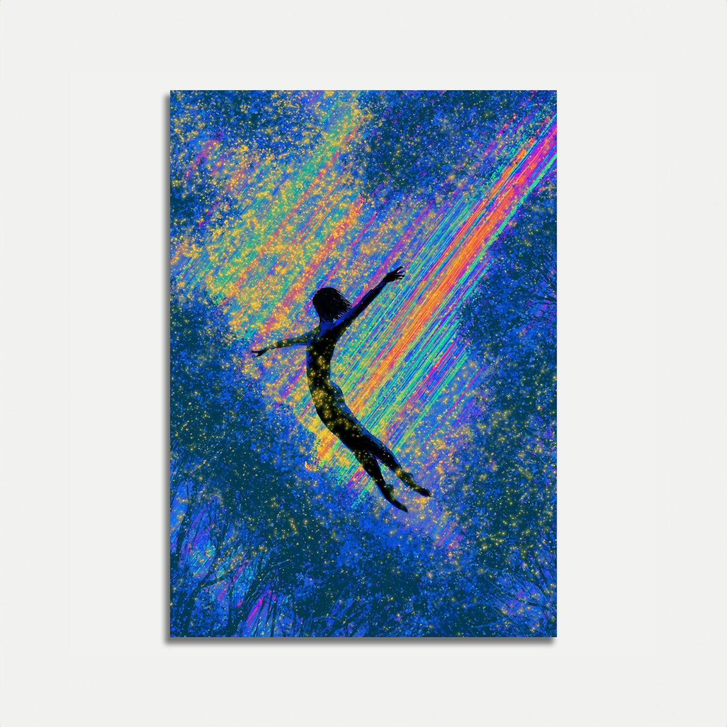 Swimmer Diving Through Cosmic Light Poster