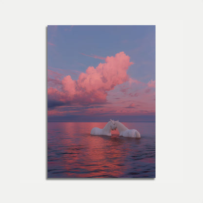 Unicorns in Pink Sunset Poster