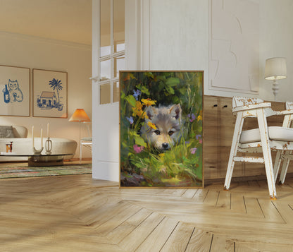 Dog in Wildflower Garden Poster
