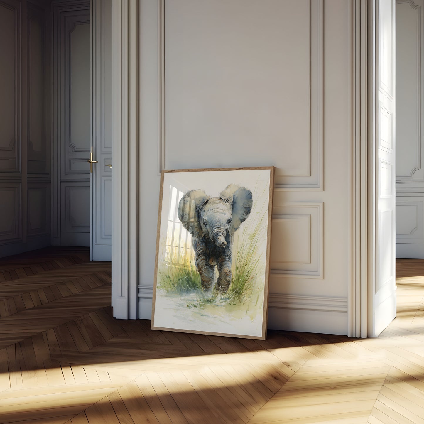 Baby Elephant Watercolor Adventure Poster