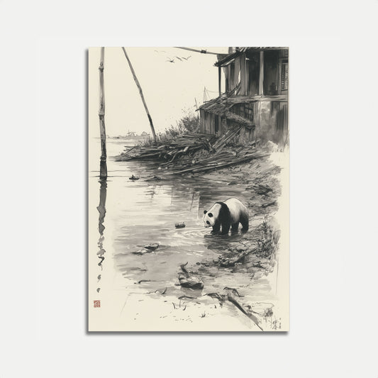 Panda by the Riverside Poster