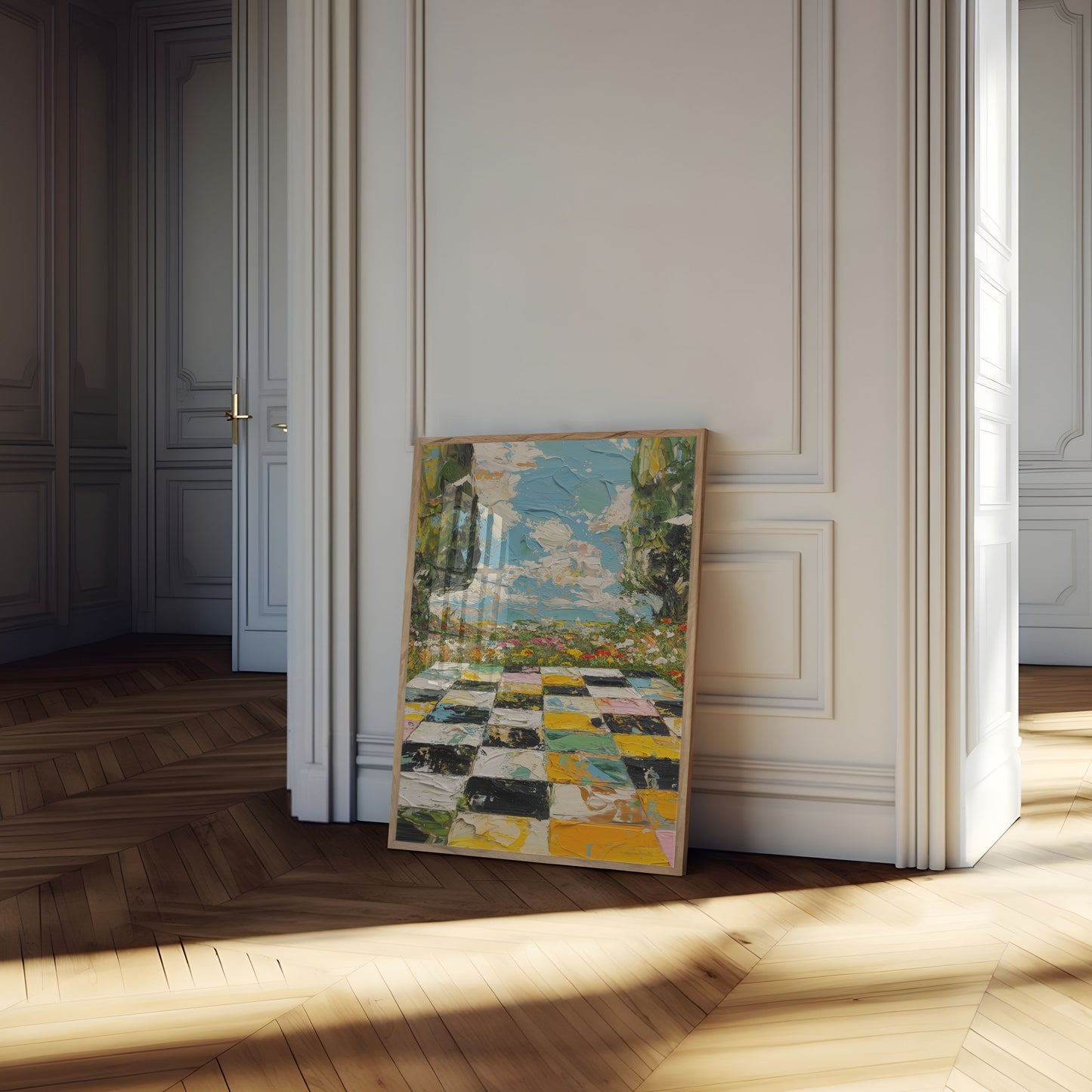 Póster de ajedrez de jardín a cuadros