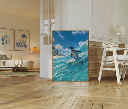 Surfing Penguin Beach Adventure Poster