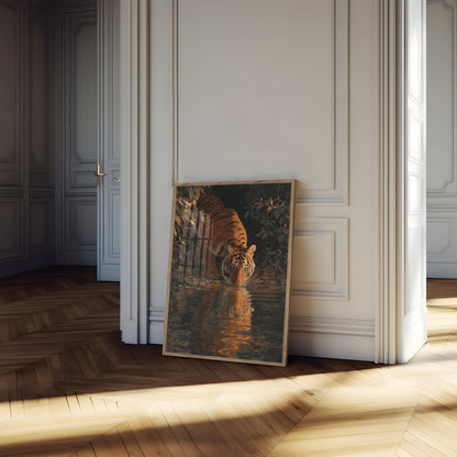 Tiger Drinking at Waterhole Poster