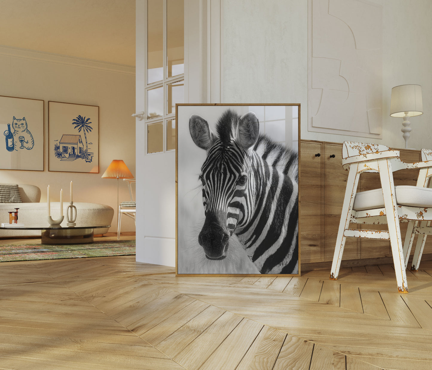Zebra Portrait Black and White Poster