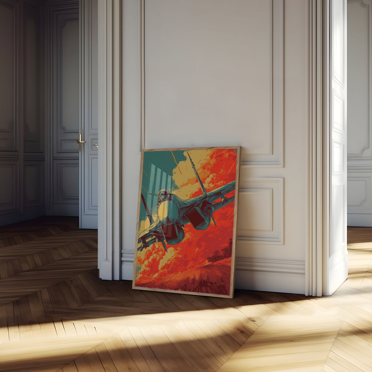 Burning Skies Fighter Jet Poster