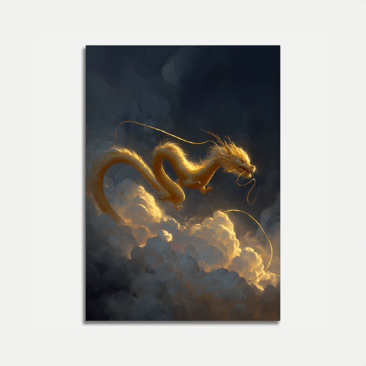 Póster del Dragón Dorado en las Nubes Celestiales