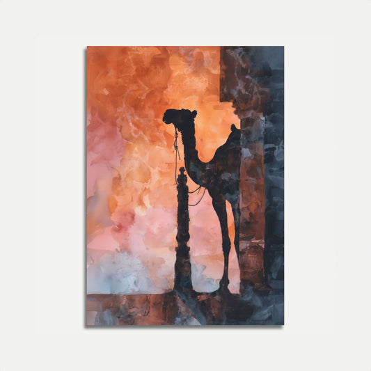Desert Camel Sunset Silhouette Poster