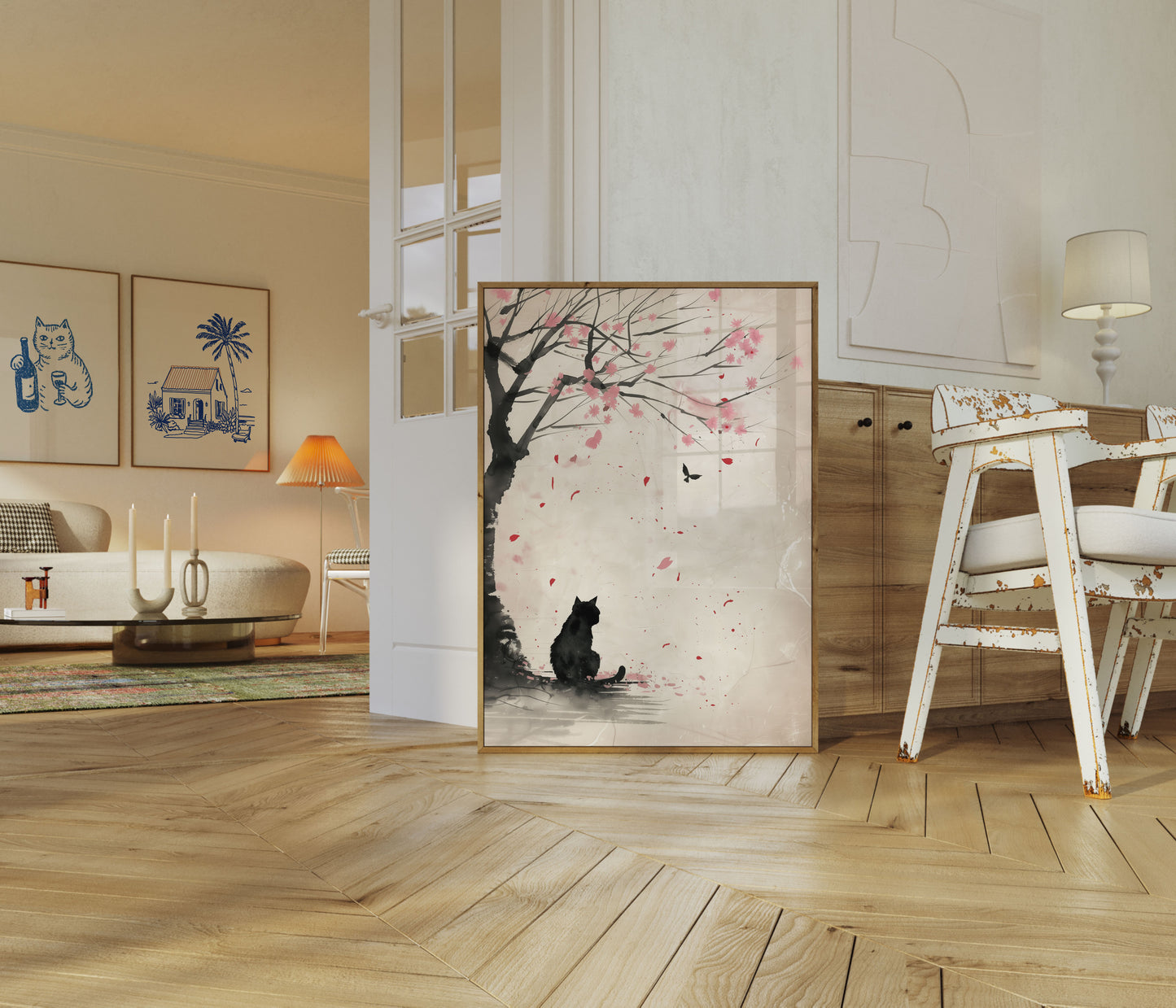 Sakura Cat Contemplation Poster