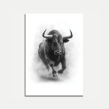 Charging Bull Black and White Poster
