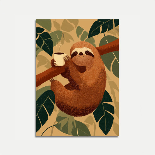 Affiche Paresseux qui Sirote un Café