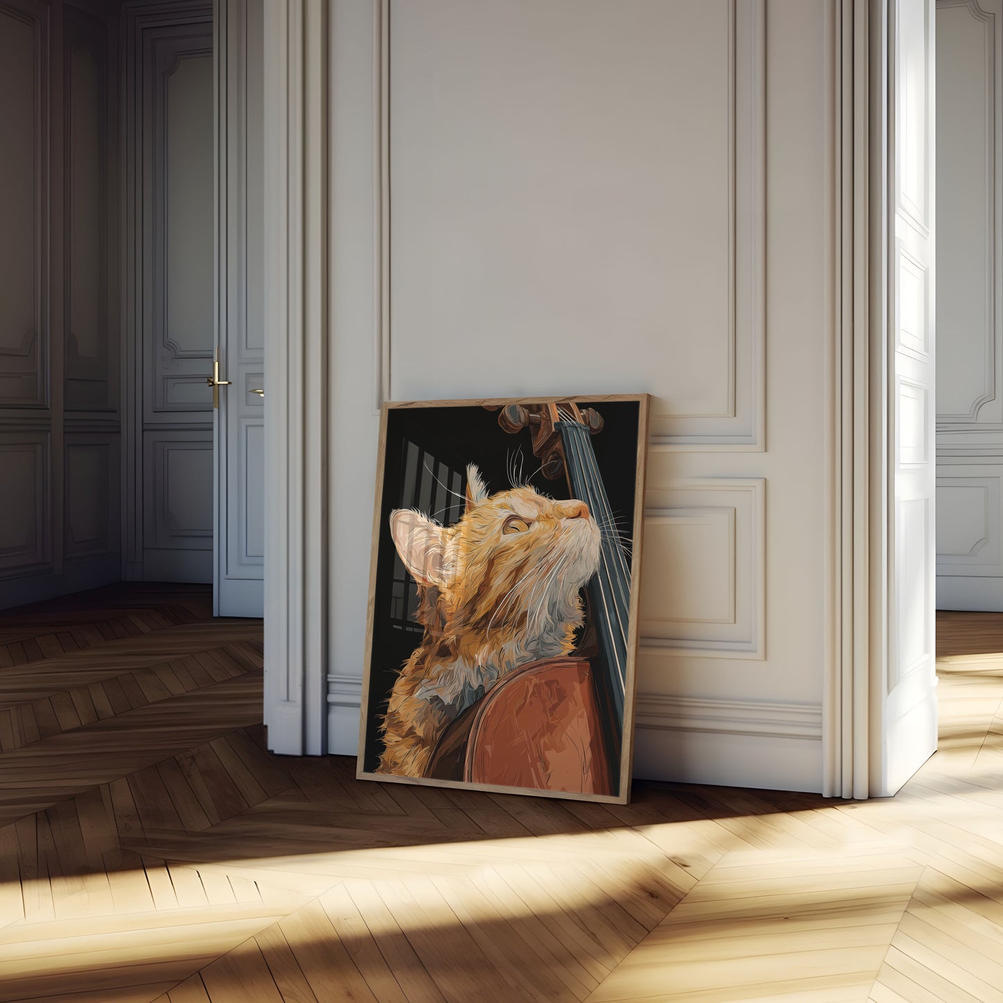 Póster de gato con melodía musical