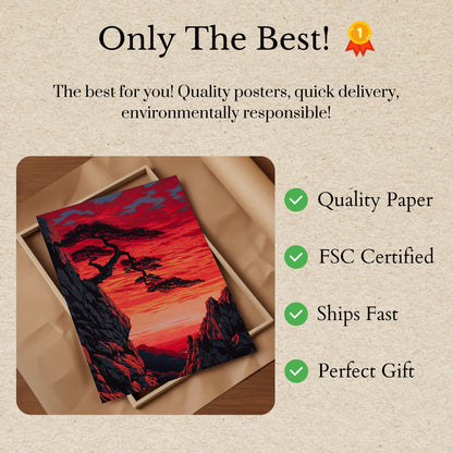 Poster Paesaggio Tramonto con Alberi Bonsai