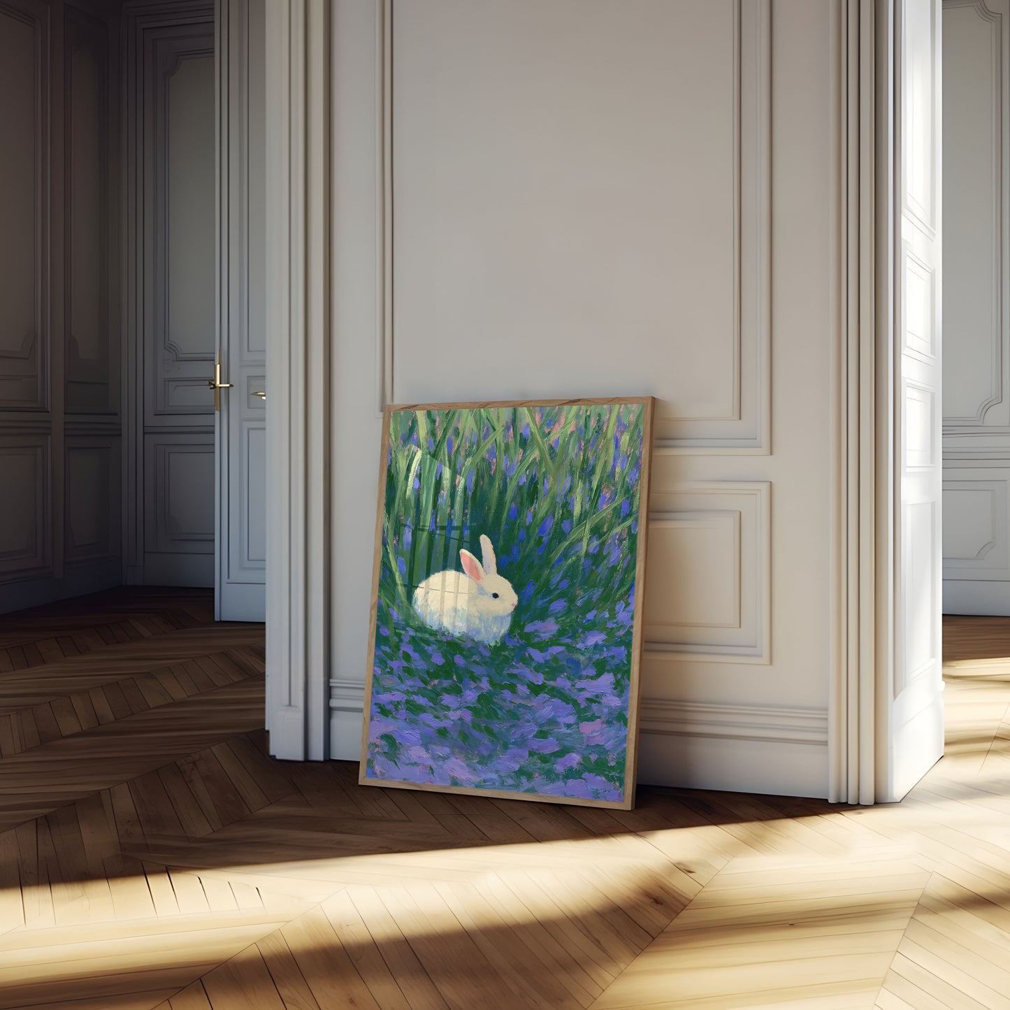 White Rabbit in Lavender Field Poster