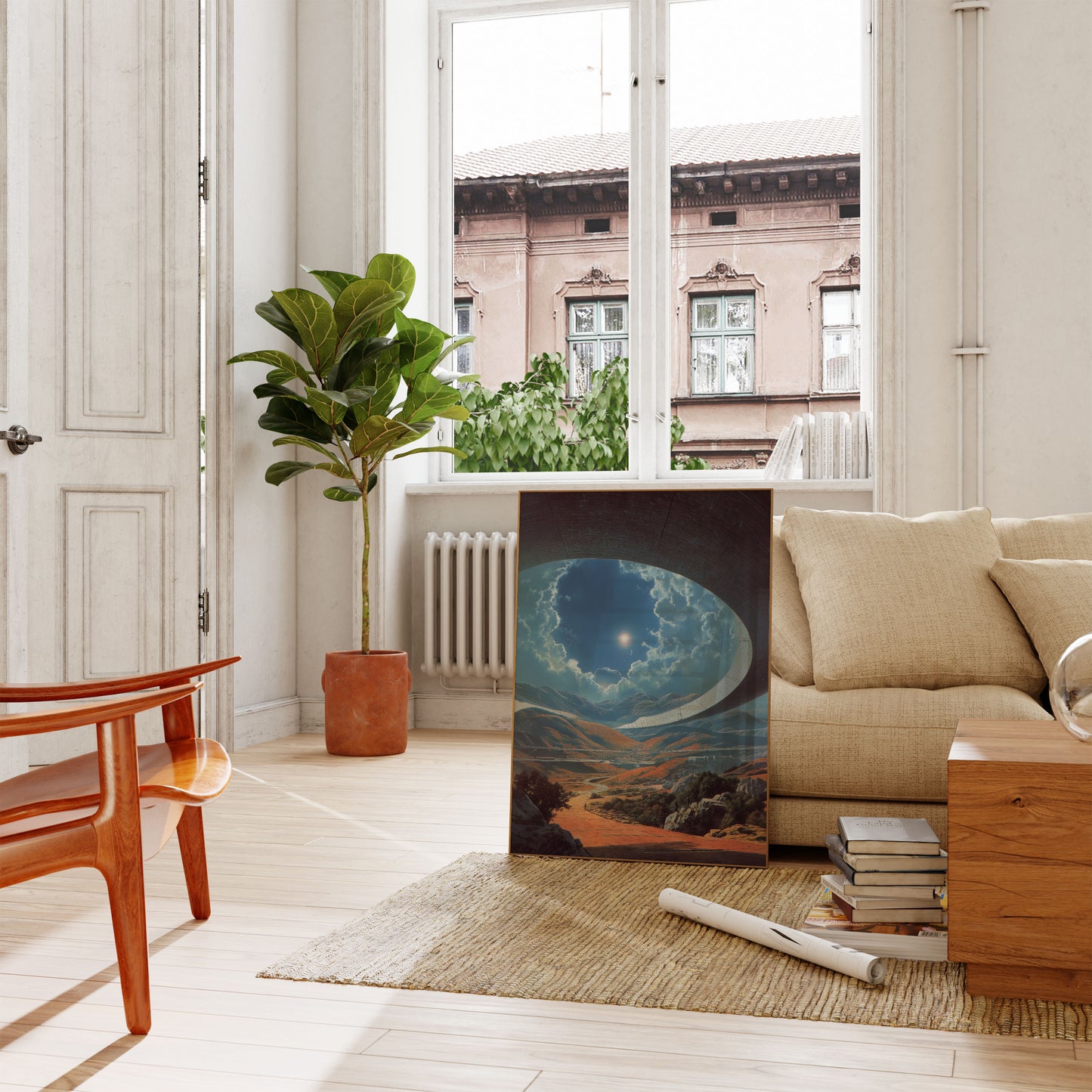 Paisagem Futurista Através de Pôster em Domo