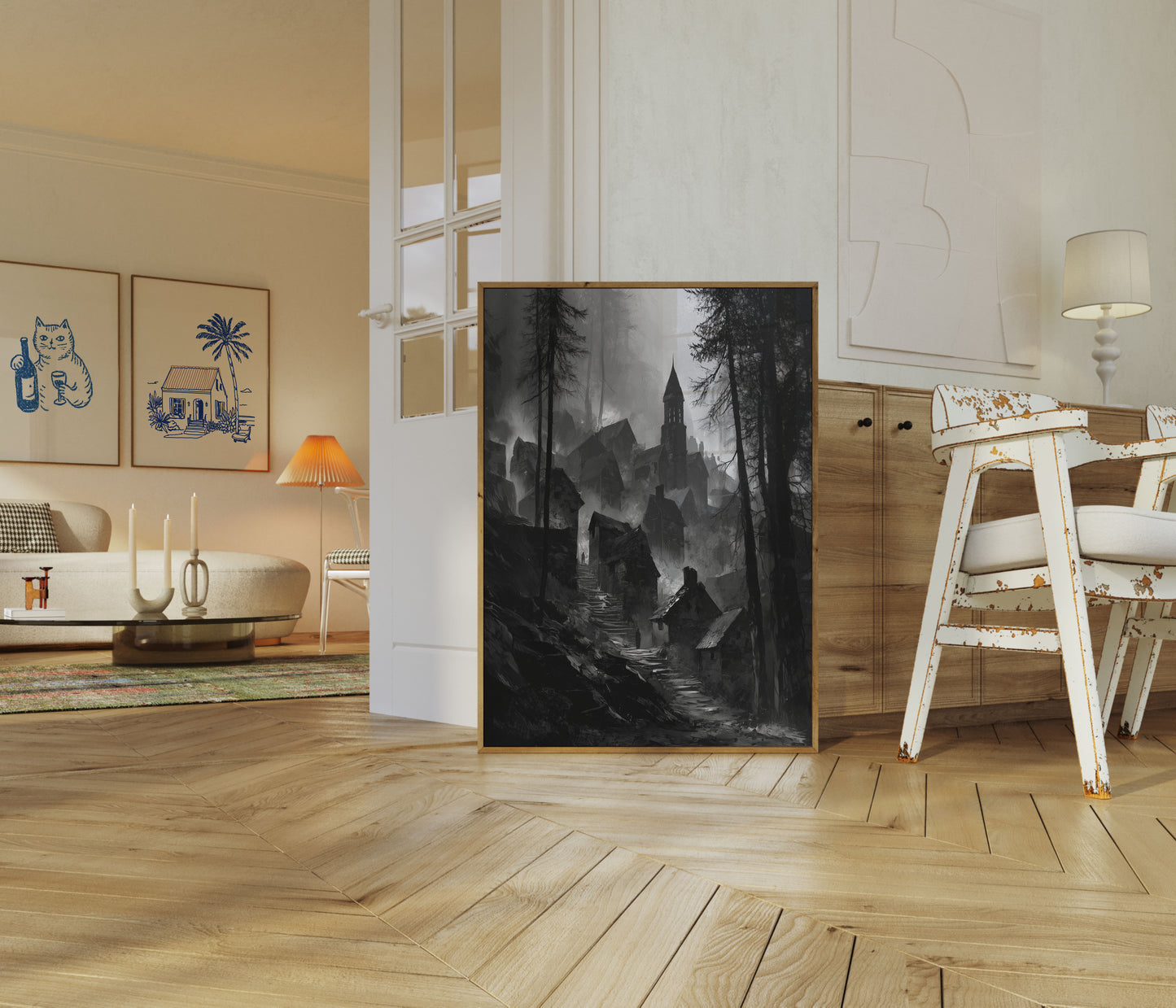 Dark Medieval Forest Village Poster