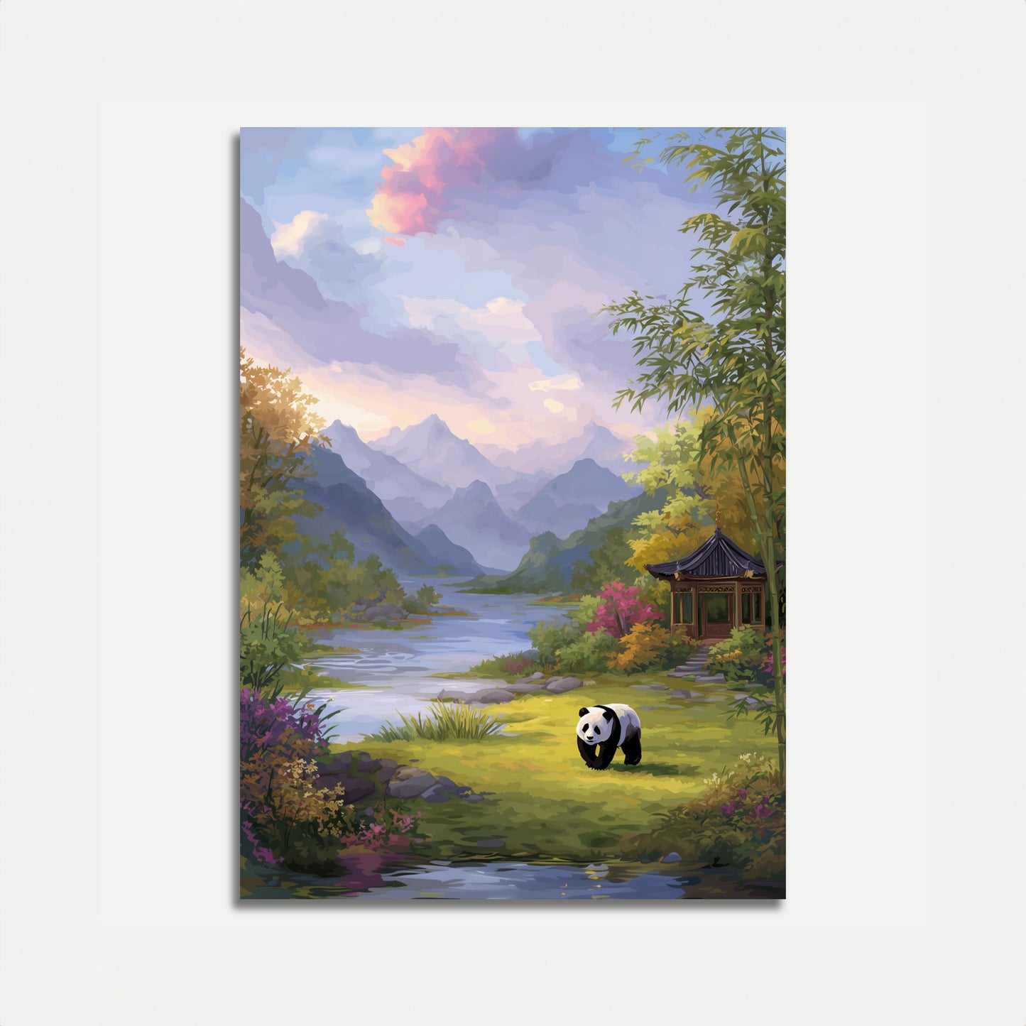 Serene Panda Mountain Landscape Poster